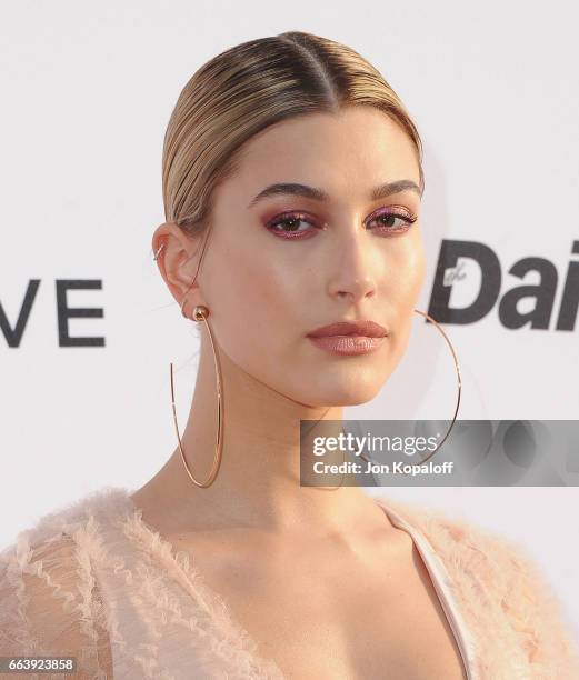 Model Hailey Baldwin arrives at the Daily Front Row's 3rd Annual Fashion Los Angeles Awards at the Sunset Tower Hotel on April 2, 2017 in West...