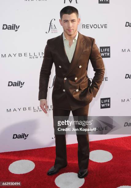 Nick Jonas arrives at the Daily Front Row's 3rd Annual Fashion Los Angeles Awards at the Sunset Tower Hotel on April 2, 2017 in West Hollywood,...