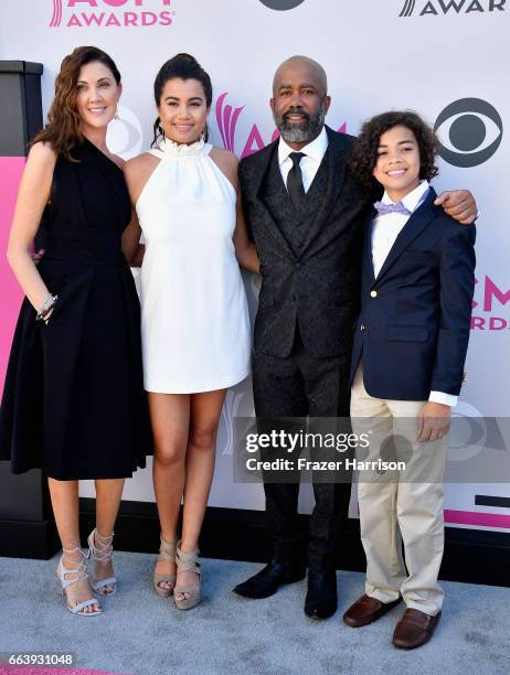 Beth Leonard, Daniella Rose Rucker, recording artist Darius Rucker, and Jack Rucker attend the 52nd Academy Of Country Music Awards at Toshiba Plaza...