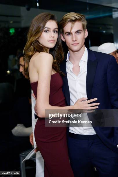 Kaia Jordan Gerber and Presley Walker Gerber attend The Daily Front Row and REVOLVE FLA after party at Mr. Chow hosted by Mert Alas on April 2, 2017...