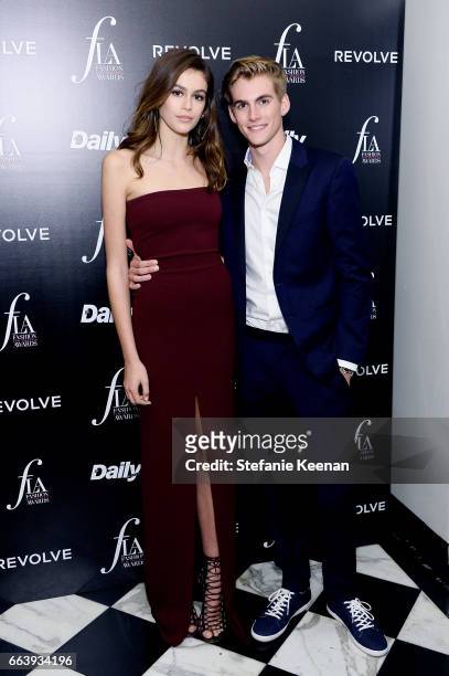 Kaia Jordan Gerber and Presley Walker Gerber attend The Daily Front Row and REVOLVE FLA after party at Mr. Chow hosted by Mert Alas on April 2, 2017...