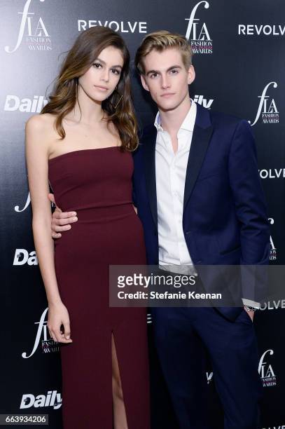 Kaia Jordan Gerber and Presley Walker Gerber attend The Daily Front Row and REVOLVE FLA after party at Mr. Chow hosted by Mert Alas on April 2, 2017...