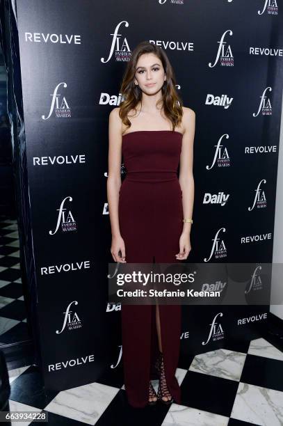 Kaia Jordan Gerber attends The Daily Front Row and REVOLVE FLA after party at Mr. Chow hosted by Mert Alas on April 2, 2017 in Los Angeles,...