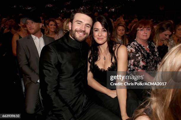 Singer Sam Hunt and Hannah Lee Fowler attend the 52nd Academy Of Country Music Awards at T-Mobile Arena on April 2, 2017 in Las Vegas, Nevada.