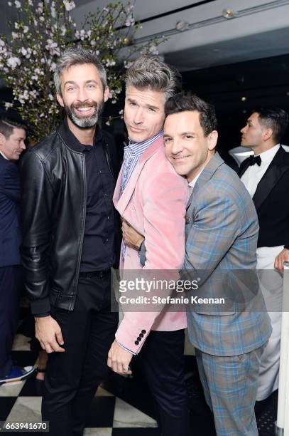 Milan Blagojevic, Eric Rutherford and George Kotsiopoulos attend The Daily Front Row and REVOLVE FLA after party at Mr. Chow hosted by Mert Alas on...