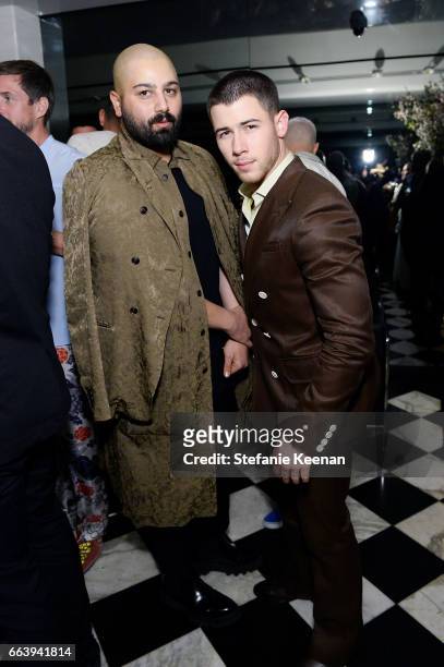 Avo Yermagyen and Nick Jonas attend The Daily Front Row and REVOLVE FLA after party at Mr. Chow hosted by Mert Alas on April 2, 2017 in Los Angeles,...