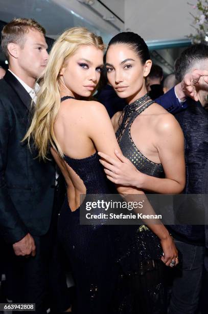 Stella Maxwell and Lily Aldridge attend The Daily Front Row and REVOLVE FLA after party at Mr. Chow hosted by Mert Alas on April 2, 2017 in Los...