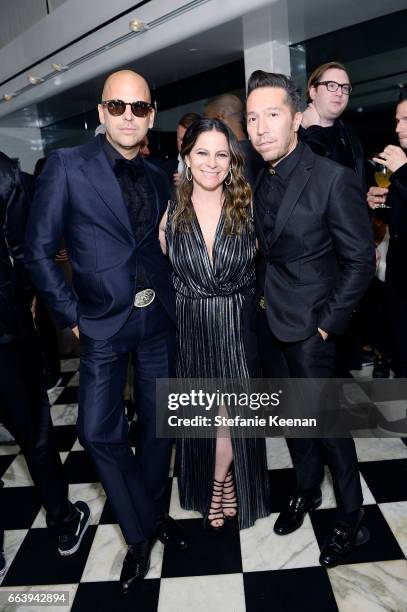 Claude Morais, Ashlee Margolis and Brian Wolk attend The Daily Front Row and REVOLVE FLA after party at Mr. Chow hosted by Mert Alas on April 2, 2017...