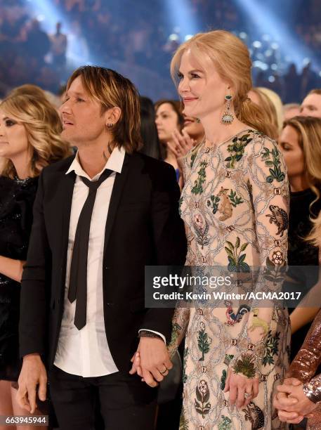 Recording artist Keith Urban and actor Nicole Kidman attend the 52nd Academy Of Country Music Awards at T-Mobile Arena on April 2, 2017 in Las Vegas,...