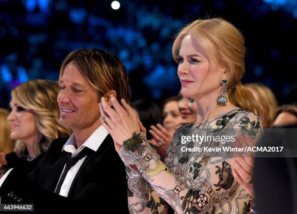 Recording artist Keith Urban and actor Nicole Kidman attend the 52nd Academy Of Country Music Awards at T-Mobile Arena on April 2, 2017 in Las Vegas,...