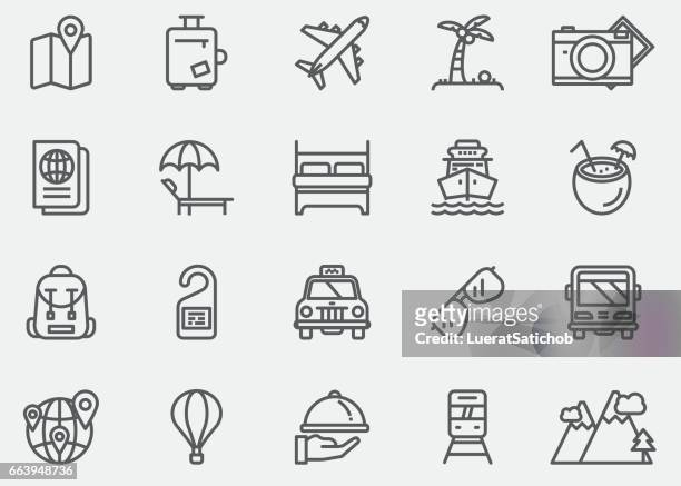 ilustrações, clipart, desenhos animados e ícones de ícones da linha de viagem | eps 10 - aeroplane
