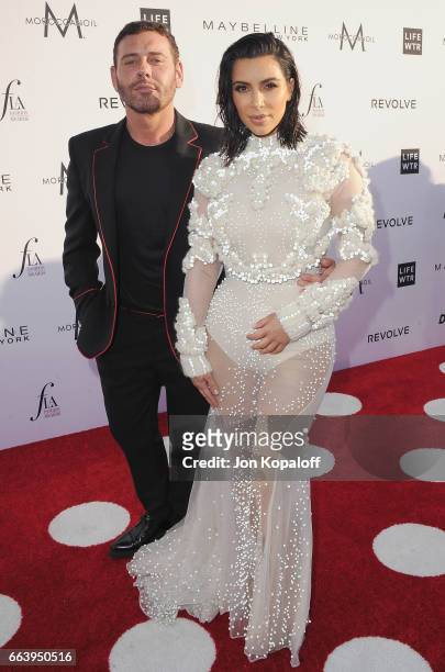 Mert Alas and Kim Kardashian arrive at the Daily Front Row's 3rd Annual Fashion Los Angeles Awards at the Sunset Tower Hotel on April 2, 2017 in West...