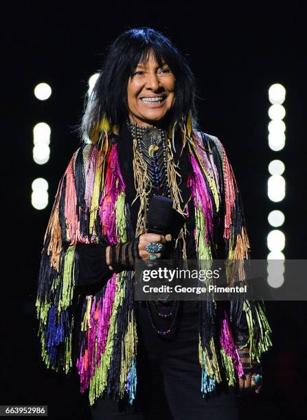 Buffy Sainte-Marie at the 2017 Juno Awards at The Canadian Tire Centre on April 2, 2017 in Ottawa, Canada.