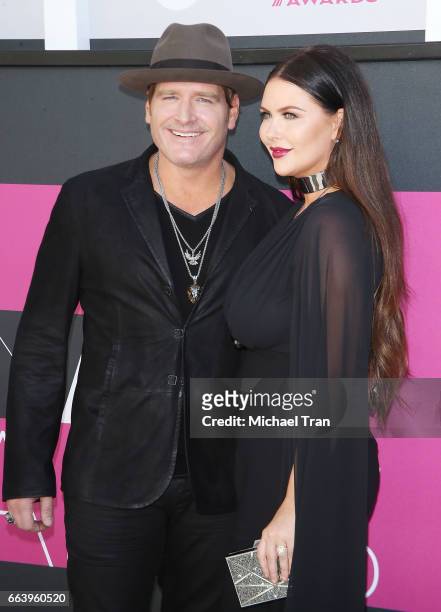 Jerrod Niemann and Morgan Petek arrive at the 52nd Academy of Country Music Awards held at T-Mobile Arena on April 2, 2017 in Las Vegas, Nevada.