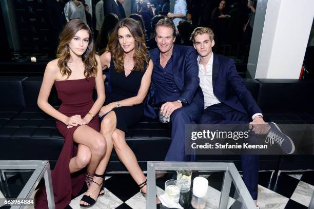 Kaia Jordan Gerber, Cindy Crawford, Rande Gerber and Presley Walker Gerber attend The Daily Front Row and REVOLVE FLA after party at Mr. Chow hosted...