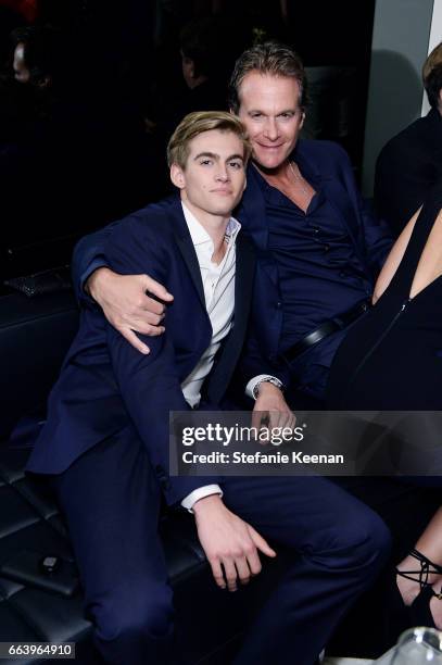 Presley Walker Gerber and Rande Gerber attend The Daily Front Row and REVOLVE FLA after party at Mr. Chow hosted by Mert Alas on April 2, 2017 in Los...