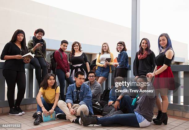 group of teen students at school. - teen lesbian stockfoto's en -beelden