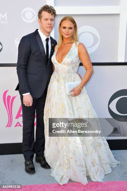 Recording artists Anderson East and recording artist Miranda Lambert arrive at the 52nd Academy Of Country Music Awards on April 2, 2017 in Las...
