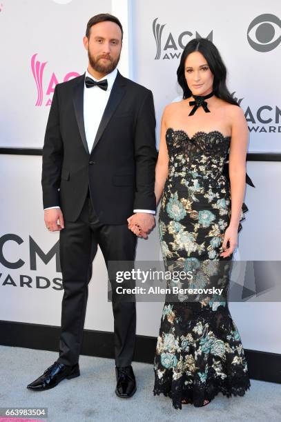 Recording artists Ruston Kelly and Kacey Musgraves arrive at the 52nd Academy Of Country Music Awards on April 2, 2017 in Las Vegas, Nevada.