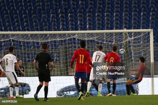 Lorenzo Pellegrini of Italy U21 score the team's first goal during the International Friendly Under 21 - Italia v Spagna, at Olimpico Stadium on...