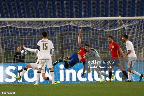 Saul Niguez of Spain U21 score the team's first goal during the International Friendly Under 21 - Italia v Spagna, at Olimpico Stadium on March 27,...