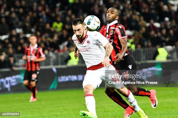 Ricardo Pereira of Nice and Diego Contento of Bordeaux during the French Ligue 1 match between Nice and Bordeaux at Allianz Rivera on April 2, 2017...
