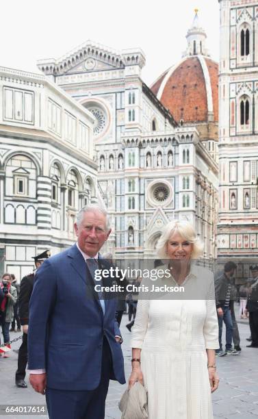 Prince Charles, Prince of Wales and Camilla, Duchess of Cornwall attend a walkabout in front of the Cattedrale di Santa Maria del Fiore during day 4...