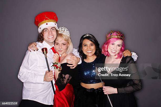 prom queen and king and others at dance. - king portraits stock pictures, royalty-free photos & images