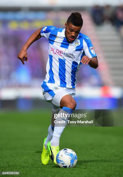 Elias Kachunga of Huddersfield Town during the Sky Bet Championship match between Huddersfield Town and Burton Albion at the John Smiths Stadium...