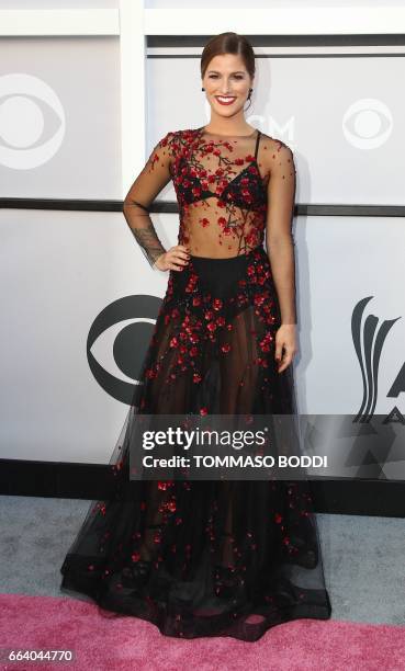 Recording artist Cassadee Pope arrives for the 52nd Academy of Country Music Awards on April 2 at the T-Mobile Arena in Las Vegas, Nevada. / AFP...