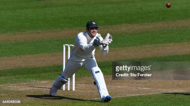 Chris Read of Nottinghamshire in action during a pre season friendly between Glamorgan and Nottinghamshire at SWALEC Stadium on April 3, 2017 in...