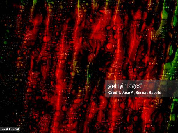 full frame of the textures formed by the bubbles and drops, on a coarse of colors background - burbuja stock pictures, royalty-free photos & images