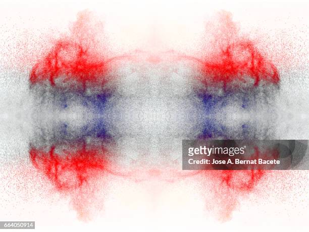 explosion of water drops of  colors gray and red, floating in the air  on a white background - etéreo stockfoto's en -beelden