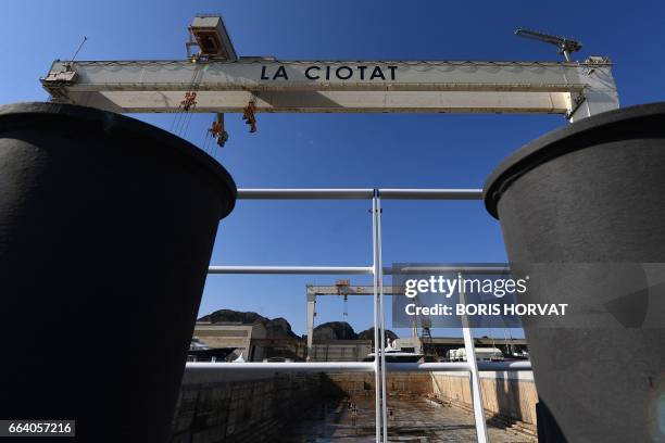 Picture taken on April 3, 2017 shows a view of the "Grande Forme", a 200mx60m drydock to refit and repair megayachts during its opening ceremony at...