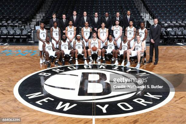 The Brooklyn Nets pose for a team photo at the Barclays Center in Brooklyn, New York on April 1, 2017. NOTE TO USER: User expressly acknowledges and...