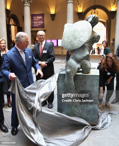 Prince Charles, Prince of Wales visits Palazzo Strozzi and unveils a sculpture by Henry Moore to mark the Centenary of the British Institute in...