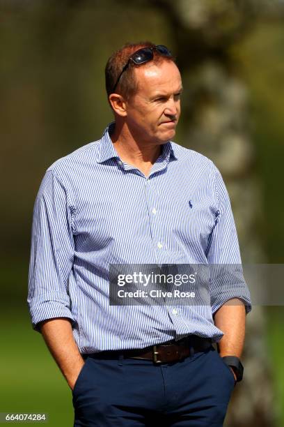 Ex England head coach Andy Flower looks on during the pre season match between Middlesex and Durham at Old Merchant Taylors' School on April 3, 2017...