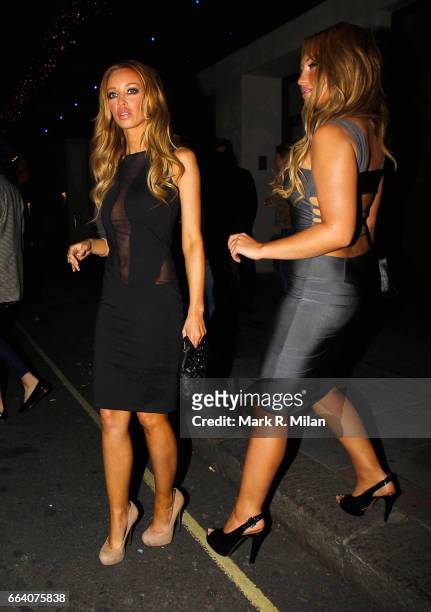 Lauren Pope and Lauren Goodger depart the Mayfair Hotel after attending the UK Premiere of 'Real Steel' on September 14, 2011 in London, England.