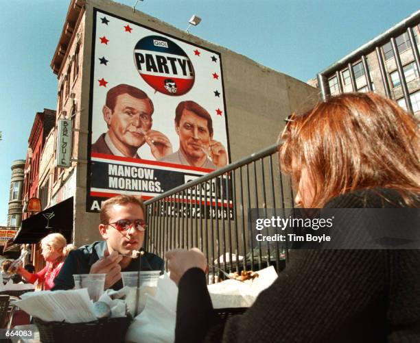 Republican presidential candidate Texas Gov. George W. Bush and Democratic presidential candidate Vice President Al Gore are seen on a billboard...