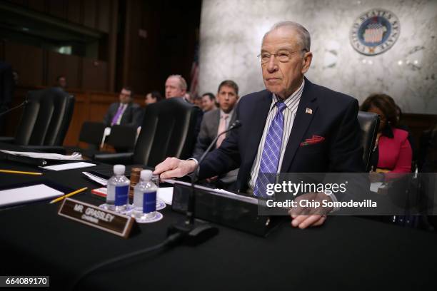 Senate Judiciary Committee Chairman Charles Grassley arrives for an executive business meeting to debate and vote on Supreme Court nominee Judge Neil...