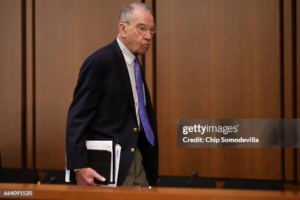 Senate Judiciary Committee Chairman Charles Grassley arrives for an executive business meeting to debate and vote on Supreme Court nominee Judge Neil...