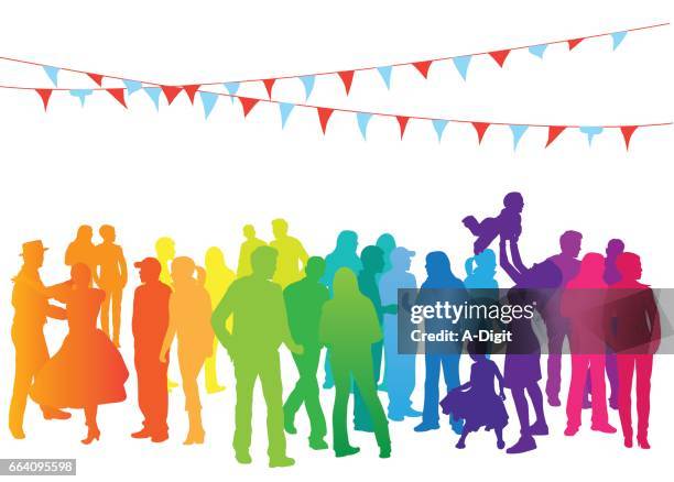 regenbogen menge festlichkeiten - familienfeier stock-grafiken, -clipart, -cartoons und -symbole