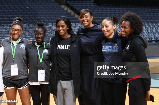 Swin Cash and Tina Thompson and Allison Feaster participates during the Memphis Grizzlies first annual Girl's Summit on March 30, 2017 at FedExForum...