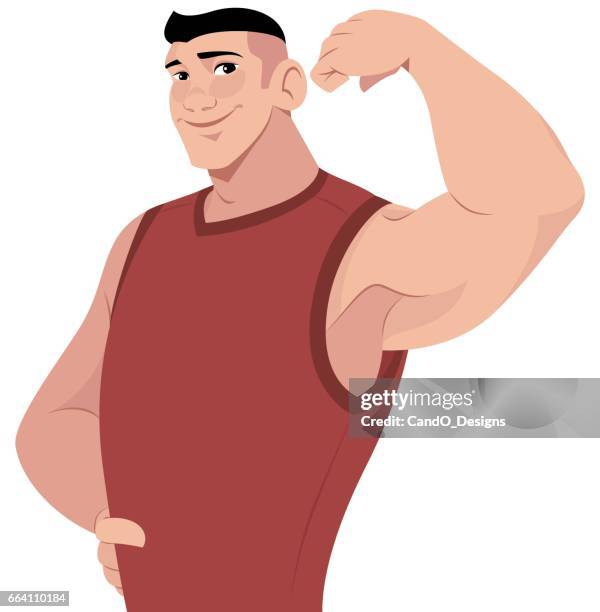 guy flexing an arm - man muscular build stock illustrations