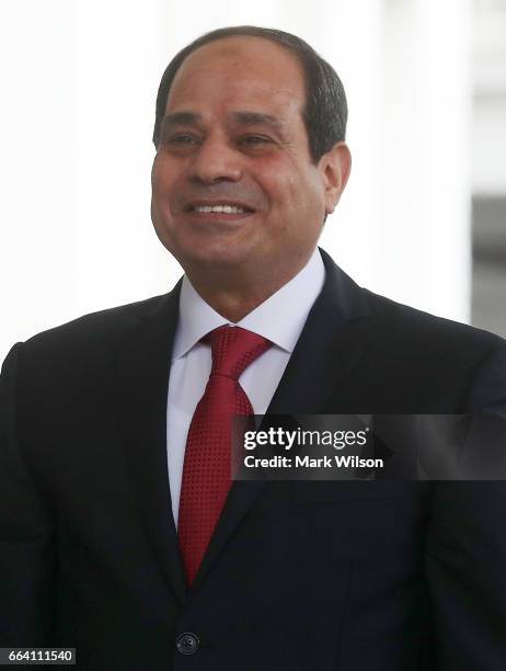 Egyptian President Abdel Fattah Al Sisi is greeted by U.S. President Donald Trump upon his arrival at the West Wing of the White House on April 3,...