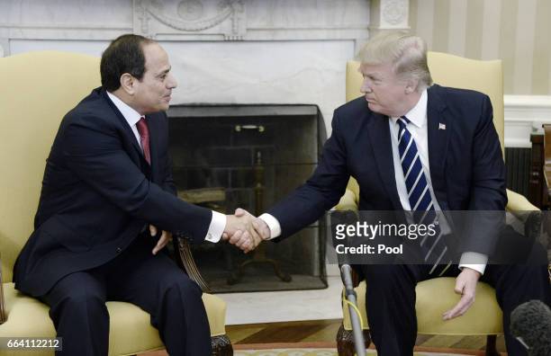 President Donald Trump meets with Egyptian President Abdel Fattah Al Sisi in the Oval Office of the White House on April 3, 2017 in Washington, DC....
