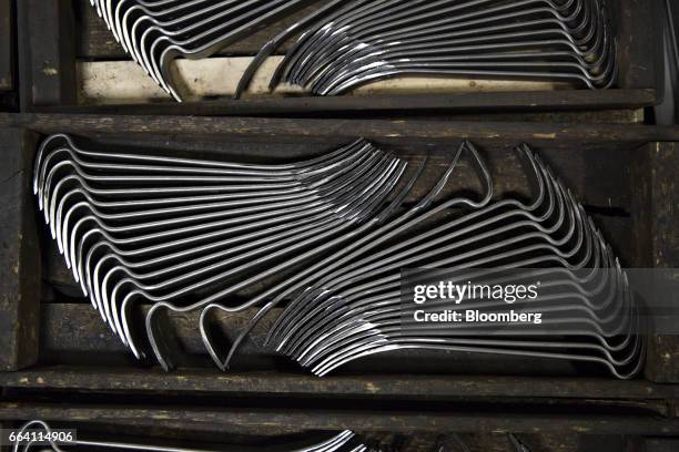 Forged steel pry bars sit in a bin at the Vaughan & Bushnell Manufacturing Co. Facility in Bushnell, Illinois, U.S., on Friday, March 31, 2017. The...