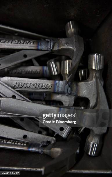 Forged steel hammers sit in a bin at the Vaughan & Bushnell Manufacturing Co. Facility in Bushnell, Illinois, U.S., on Friday, March 31, 2017. The...