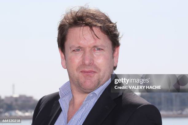 British chef James Martin, who stars in the series ''James Martin's French Adventure", poses during a photocall as part of the MIPTV event on April...