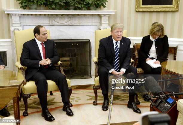 President Donald Trump meets with Egyptian President Abdel Fattah Al Sisi in the Oval Office of the White House on April 3, 2017 in Washington, DC....